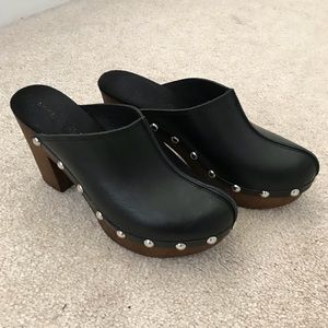 Black Leather Seven Dials Wildin Studded Clogs